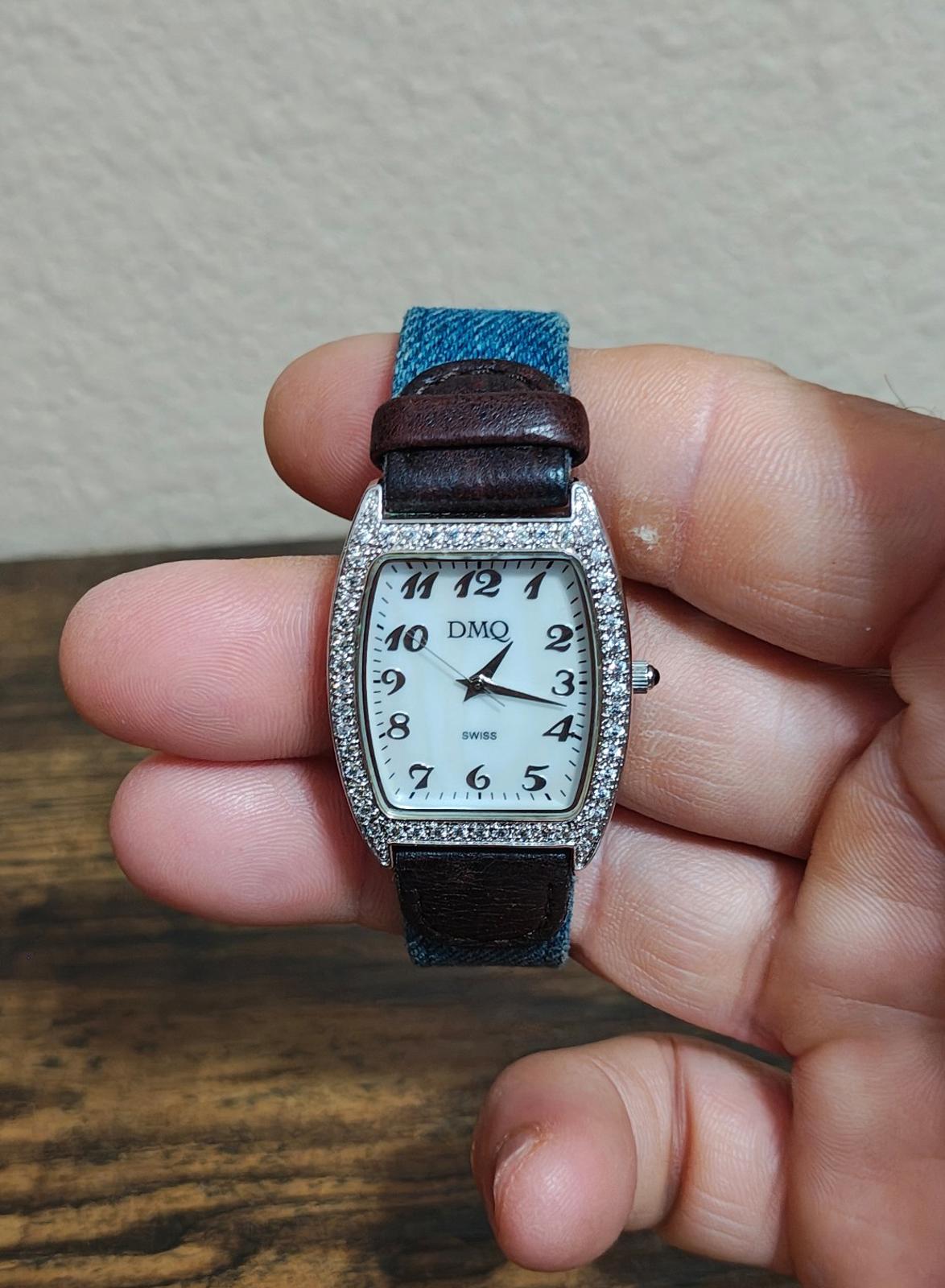 1990s DMQ Quartz Ladies' Swiss Watch With Crystal Accented Bezel