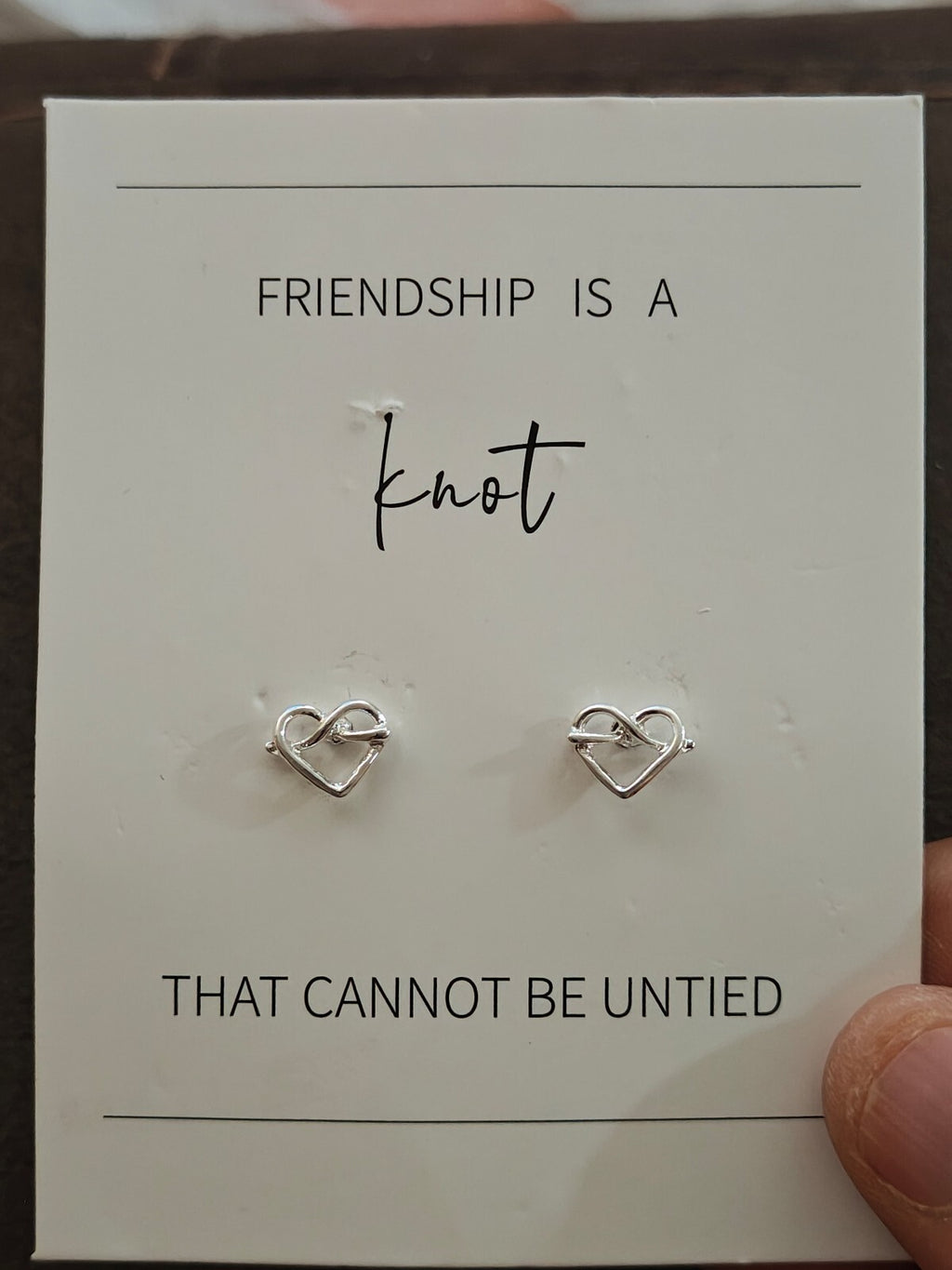 Friendship Knot Heart Stud Earrings New On Card