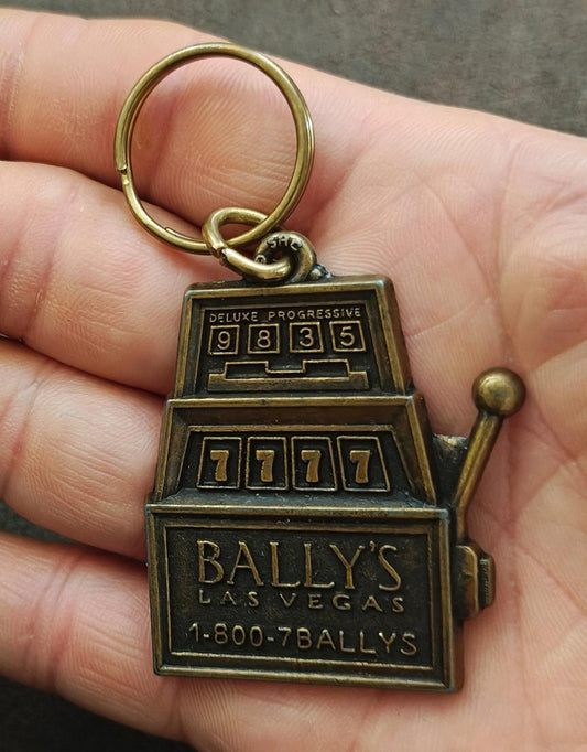 1990s Vintage Bally's Las Vegas Hotel and Casino Brass Slot Machine Keychain