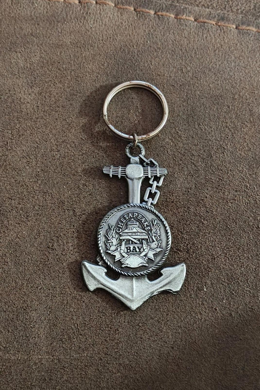 1980's Chesapeake Bay Anchor Shaped Souvenir Pewter Keychain