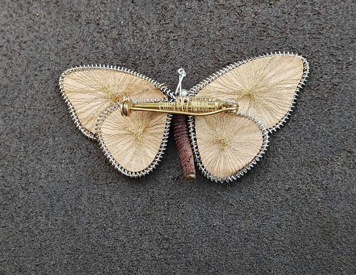 1960s Bavarian West Germany Spun Wire and Paper Butterfly Brooch Pin
