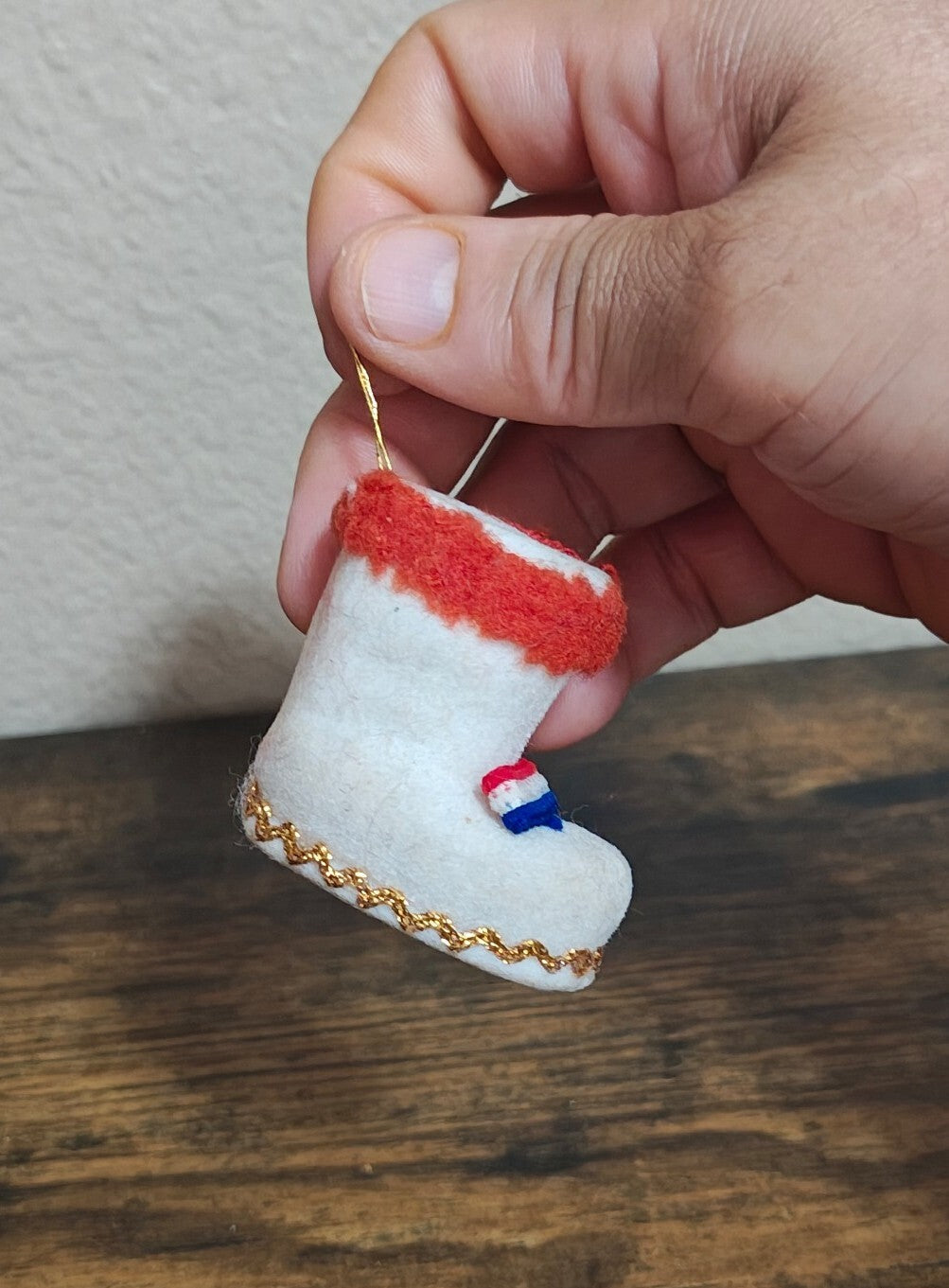 1970s Handmade Felt Dutch Clog Christmas Ornament