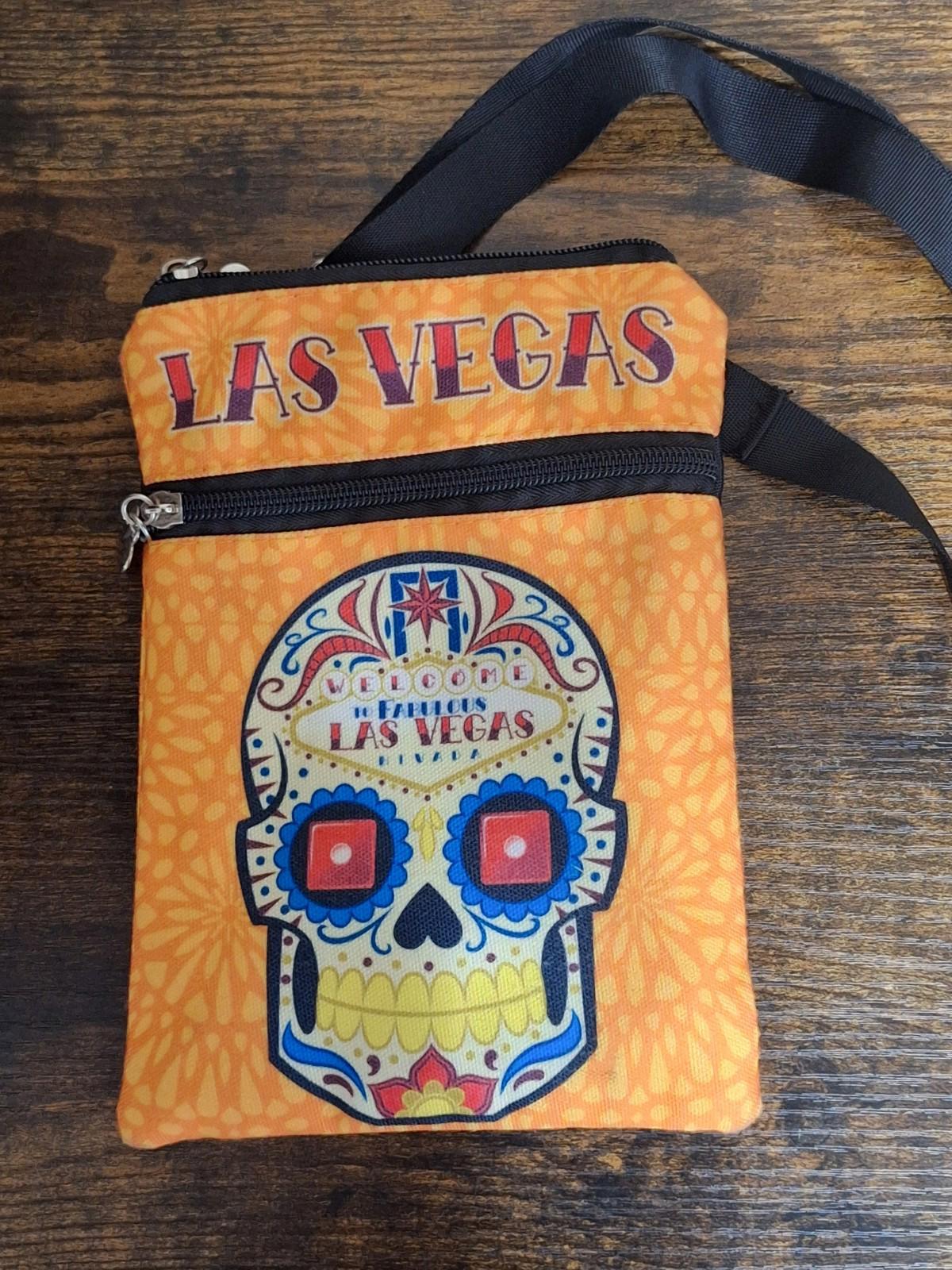 Welcome To Fabulous Las Vegas Orange Zippered Skull With Heart Accents Purse