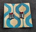 Christmas Present Gold Tone Stud Earrings With Rhinestones And Red Bow
