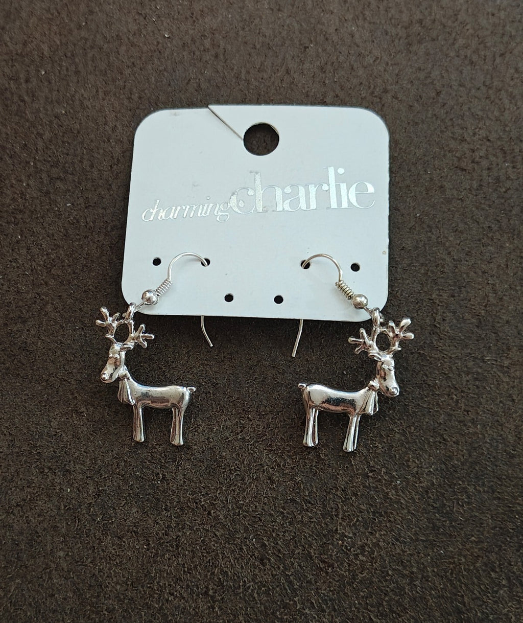 Charming Charlie Vintage Style Silver Reindeer Dangle Earrings