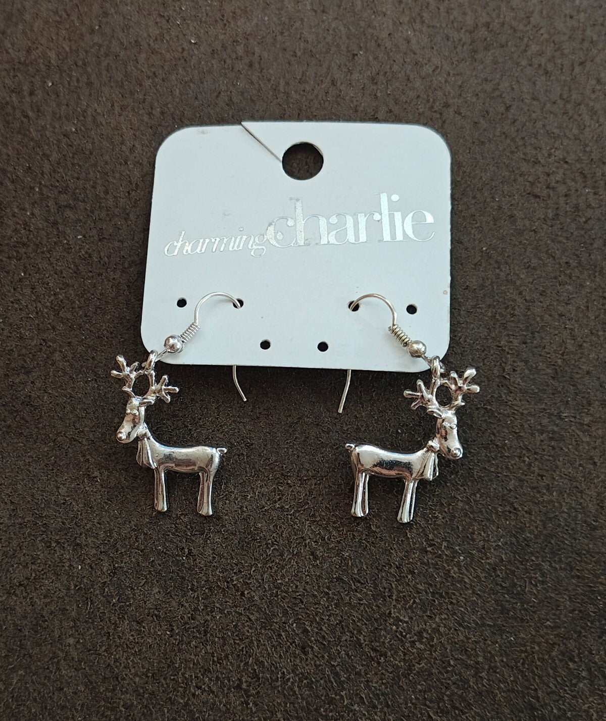 Charming Charlie Vintage Style Silver Reindeer Dangle Earrings