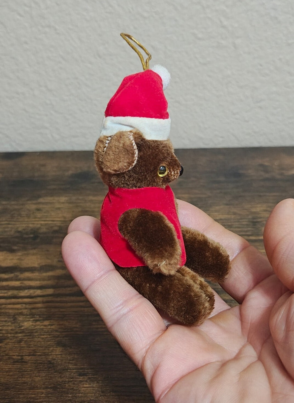 1970s/80s Fuzzy/Flocked Miniature Teddy Bear Christmas Ornament