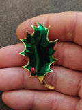 1980s Signed Cerrrito Holly Leaf Holiday Gold Tone Brooch