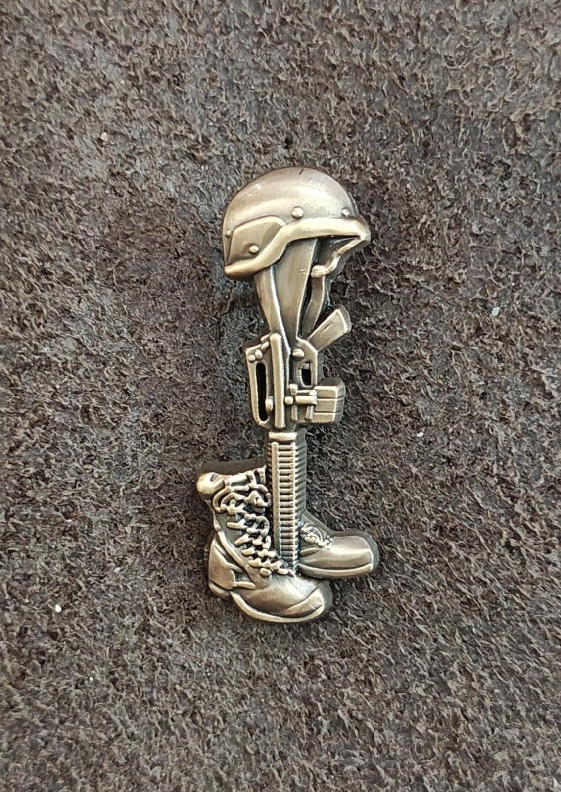 Vintage Fallen Soldier Battlefield Cross Gold Tone Pin
