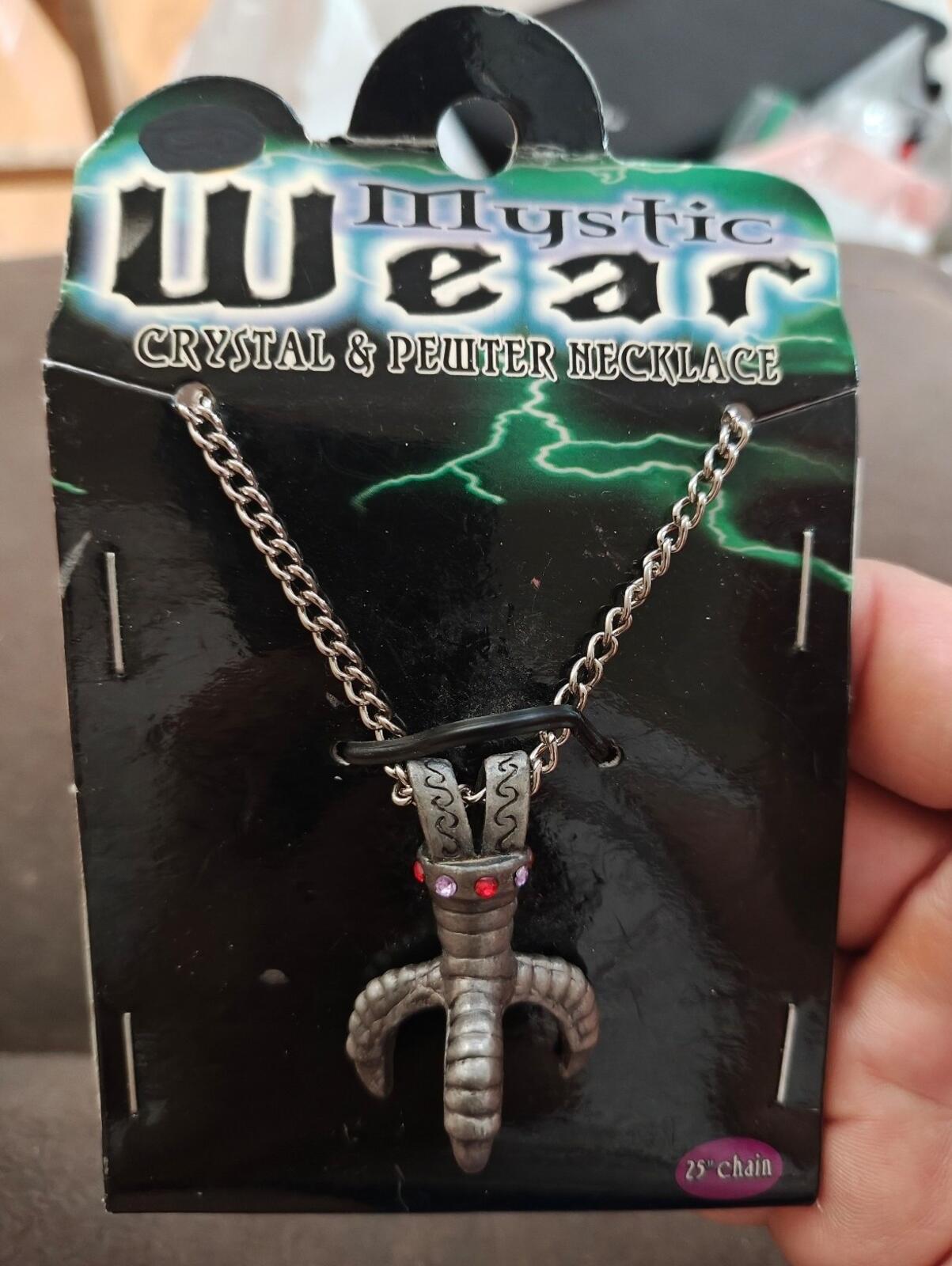 2003 Mystic Wear Crystal & Pewter Dragon Claw Pendant Necklace New
