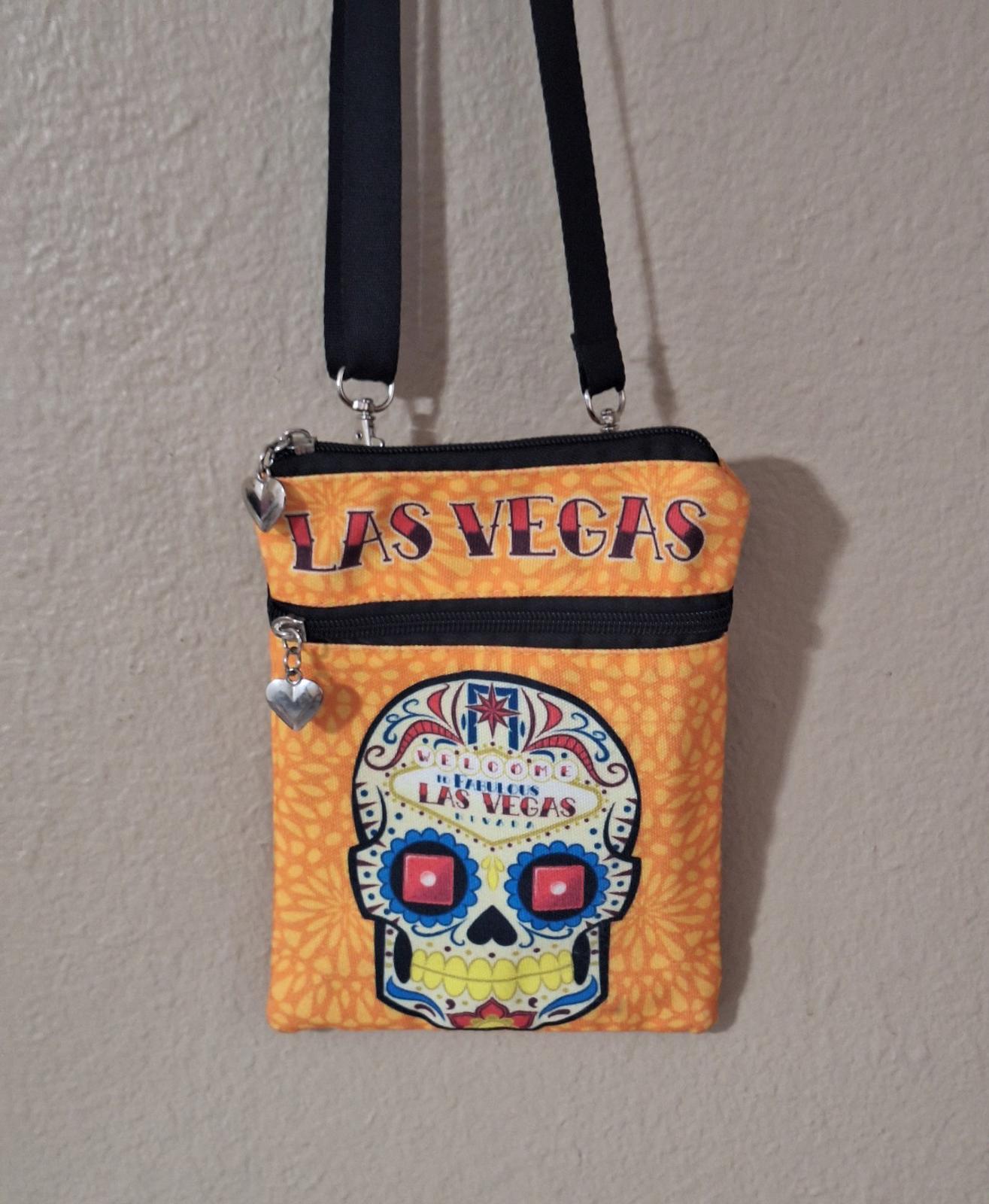Welcome To Fabulous Las Vegas Orange Zippered Skull With Heart Accents Purse