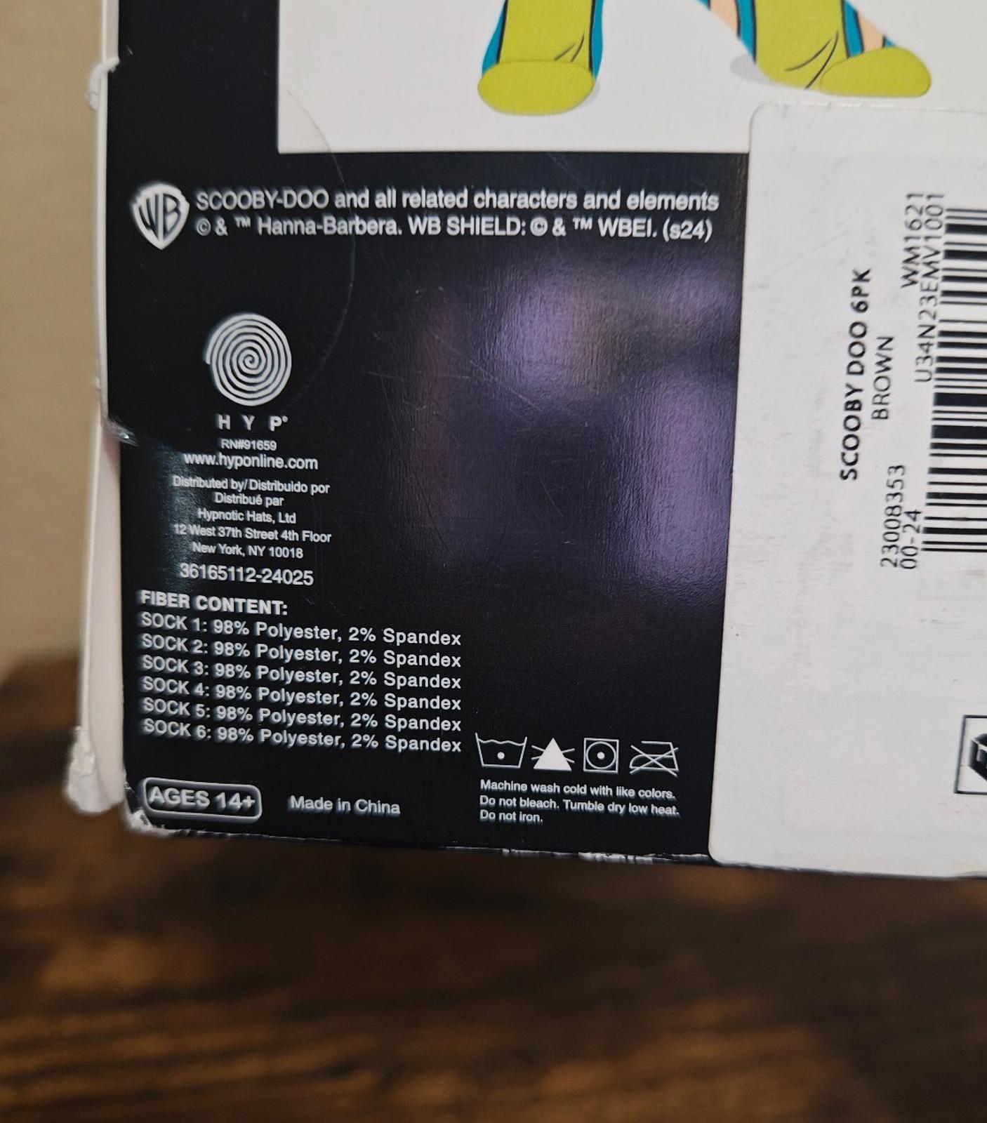 Colorful Scooby-Doo Men's Crew Socks, 6-Pack Fits Shoe Size 8-12 New In Box.