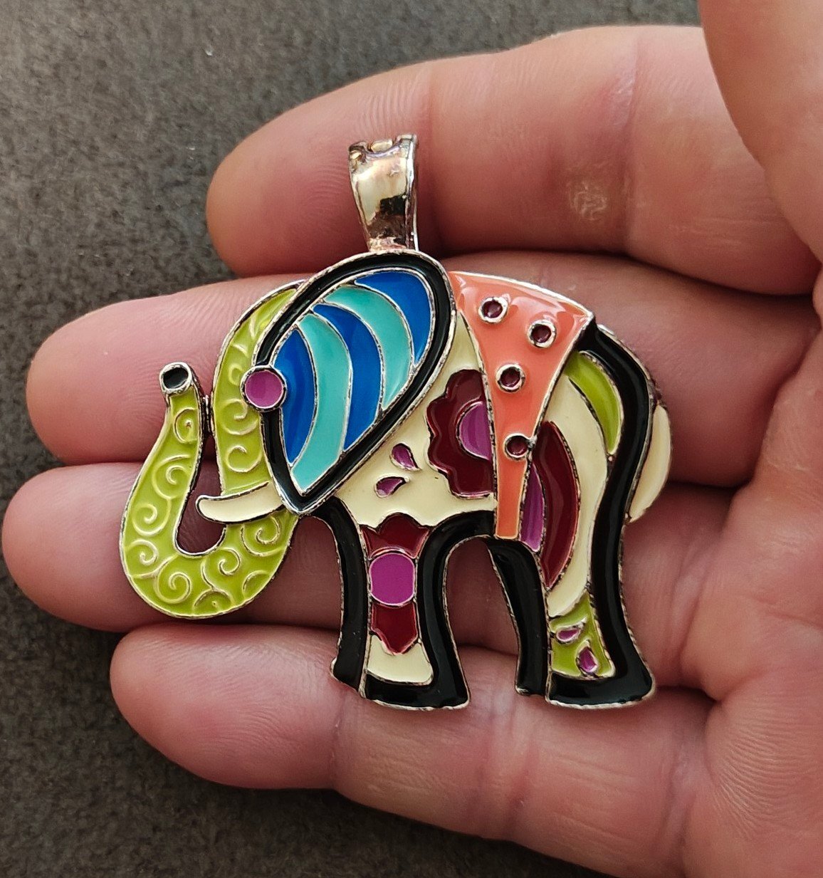 1980s/90s "Wearable Art" by  Roman Enamel Elephant Pendant