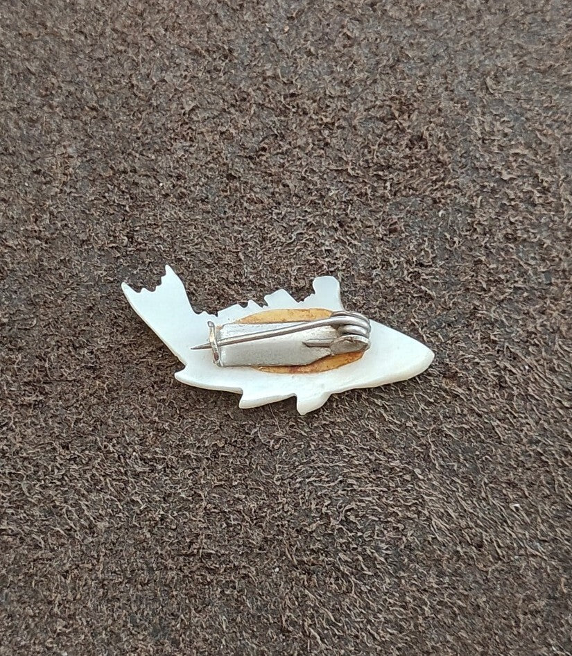 1960s Hand Carved Mother of Pearl Koi Fish Brooch Pin