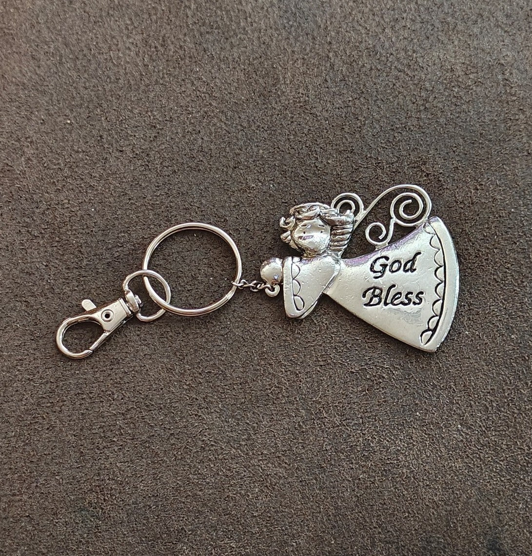 Ganz Silver Tone "God Bless" Angel Charm Keychain