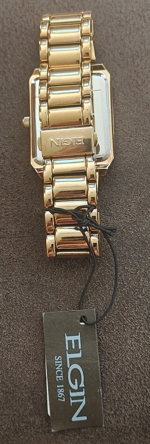 Elgin Men’s Gold-Tone Bracelet Watch with Crystal Bezel (Model FG160062)