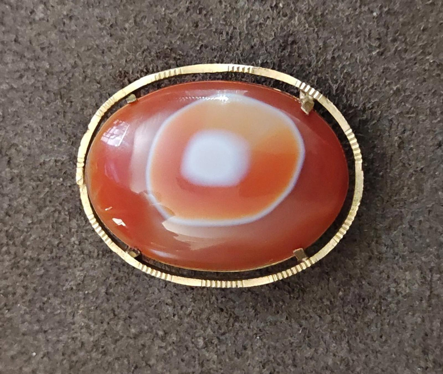 1950s/60s Japanese Kimono Obi Dome Agate Orange Large Brooch/Pendant