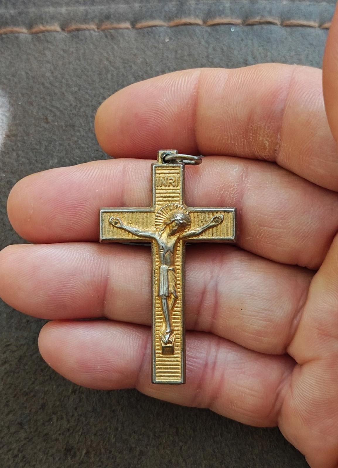 1970's INRI Cross Crucifix Gold Tone Pendant