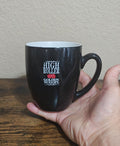 Black mug with High Roller and Golden Nugget logo on front, C-handle