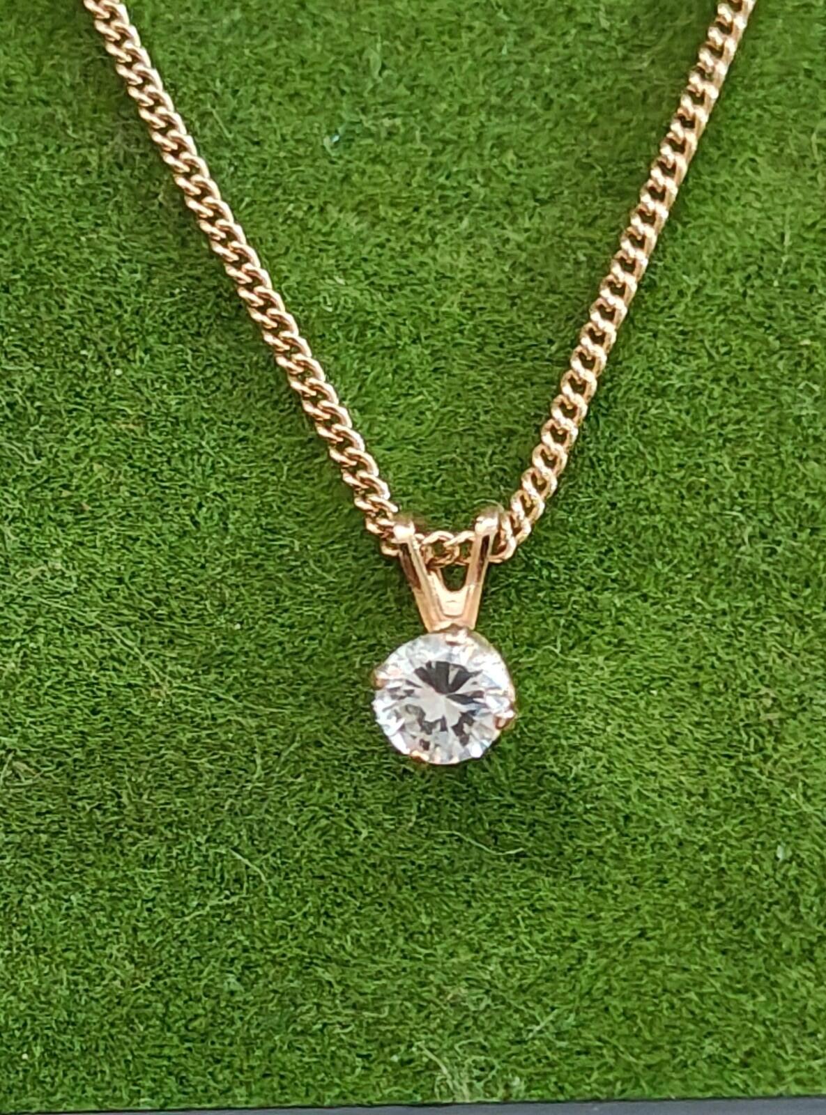 1980s Vintage Unsigned Clear Crystal Gold Tone Pendant Necklace