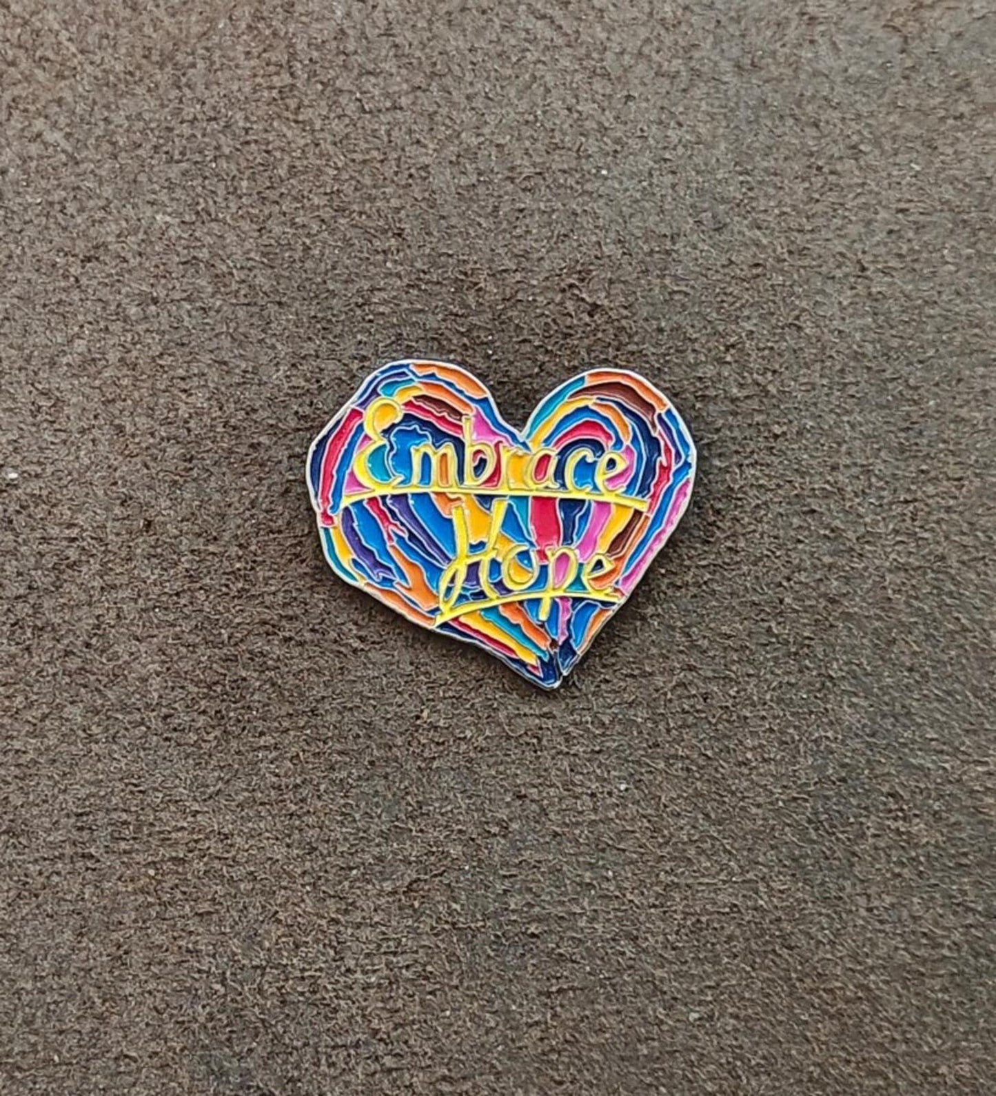 1990s Penzeys Spices Embrace Hope Rainbow Heart Enamel Pin