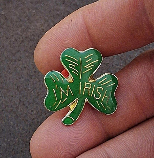 Vintage Gold Tone "I'm Irish" Shamrock/Clover Enamel Pin