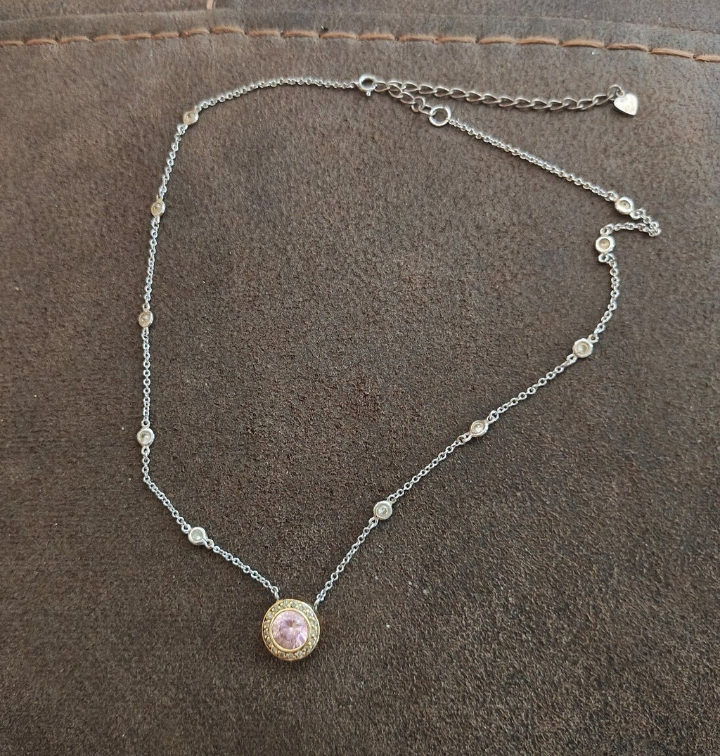 Exquisite Vintage Inspired Two-Tone Pink Halo Station Necklace
