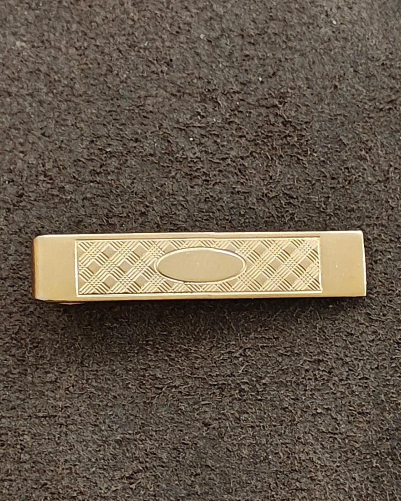 1950s Etched Textured Geometric Design Gold Tone Tie Bar/Tie Clip