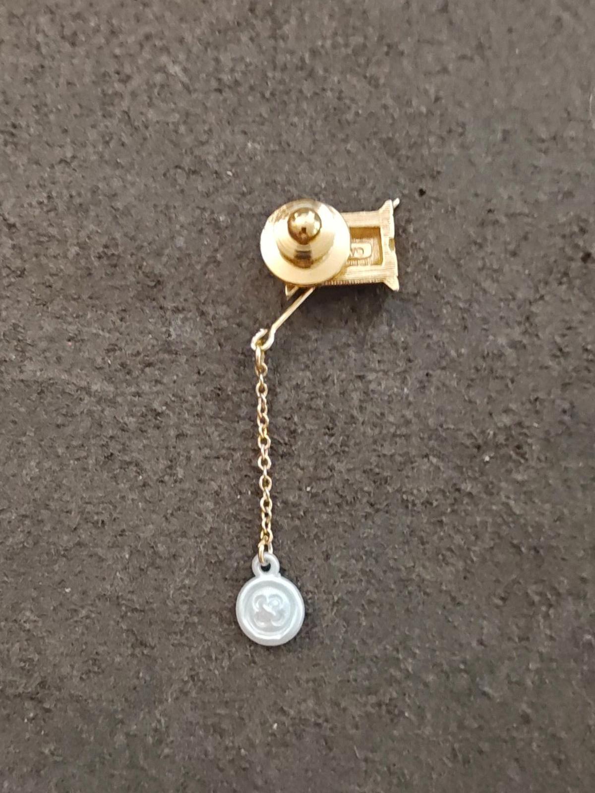 1983 Avon Gold Tone Needle Thread, Button Dangle Brooch