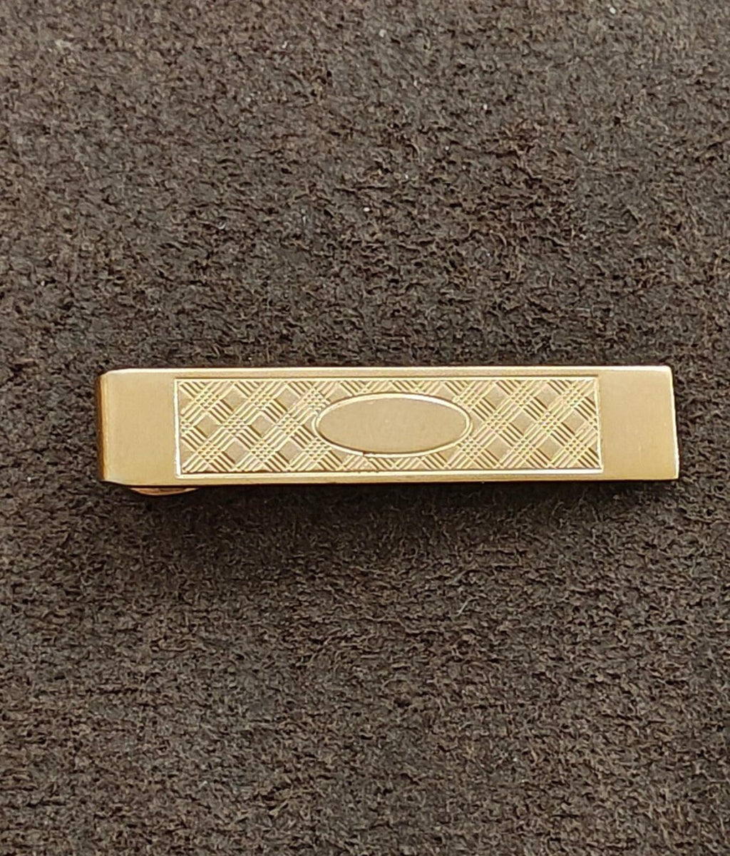 1950s Etched Textured Geometric Design Gold Tone Tie Bar/Tie Clip