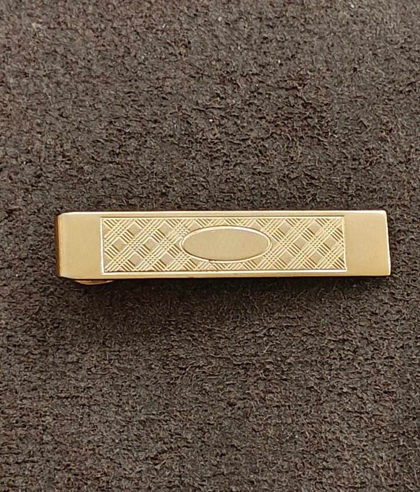 1950s Etched Textured Geometric Design Gold Tone Tie Bar/Tie Clip