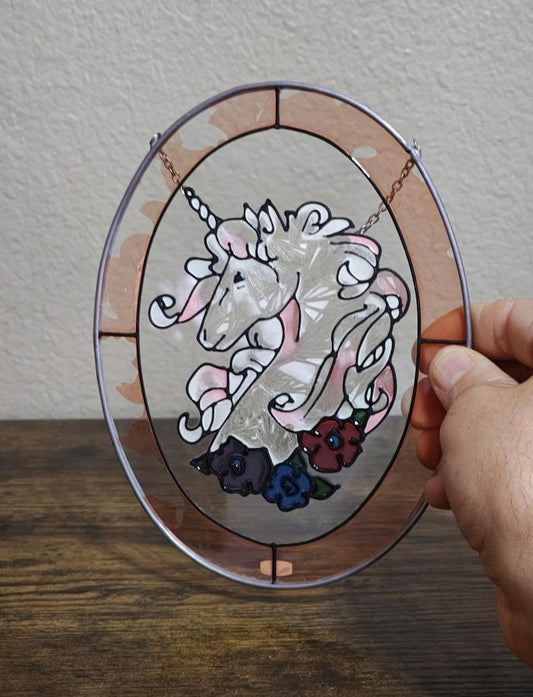 1987 Joan Baker Designs Stained Glass Unicorn Suncatcher