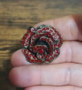 Three Dimensional Vintage Style Red Enamel Rose Statement Adjustable Ring.