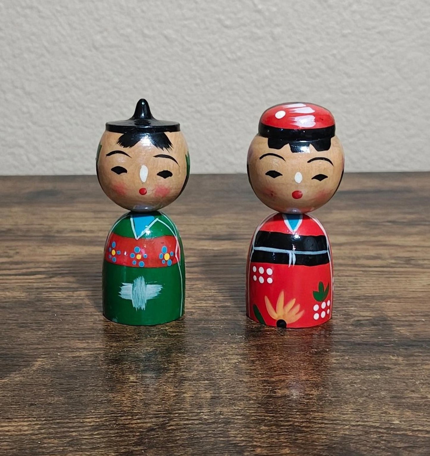1950's Male and Female Pair Of Rare Japanese Kokeshi Wooden Dolls