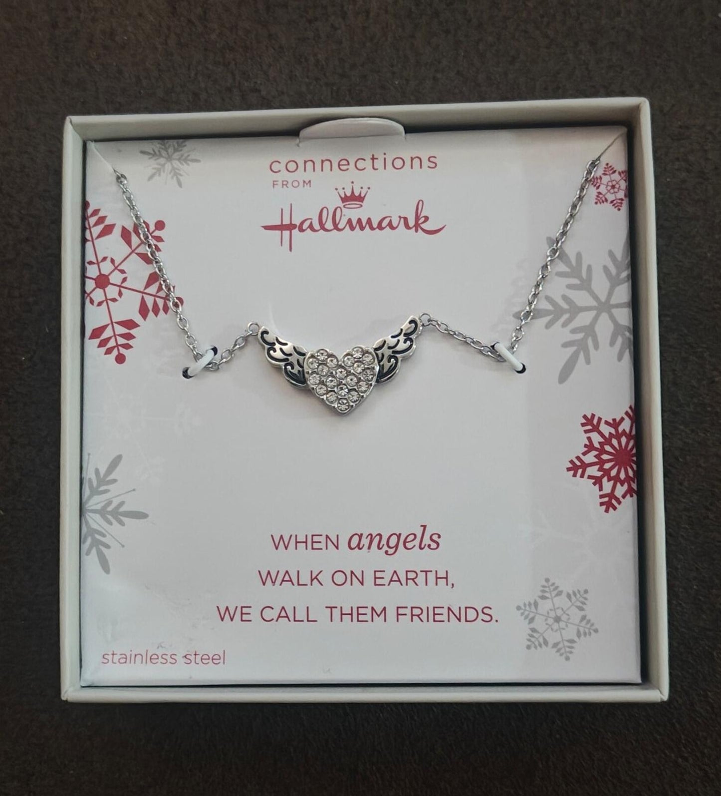 Connections From Hallmark Stainless Steel Heart & Angel Wings Necklace.