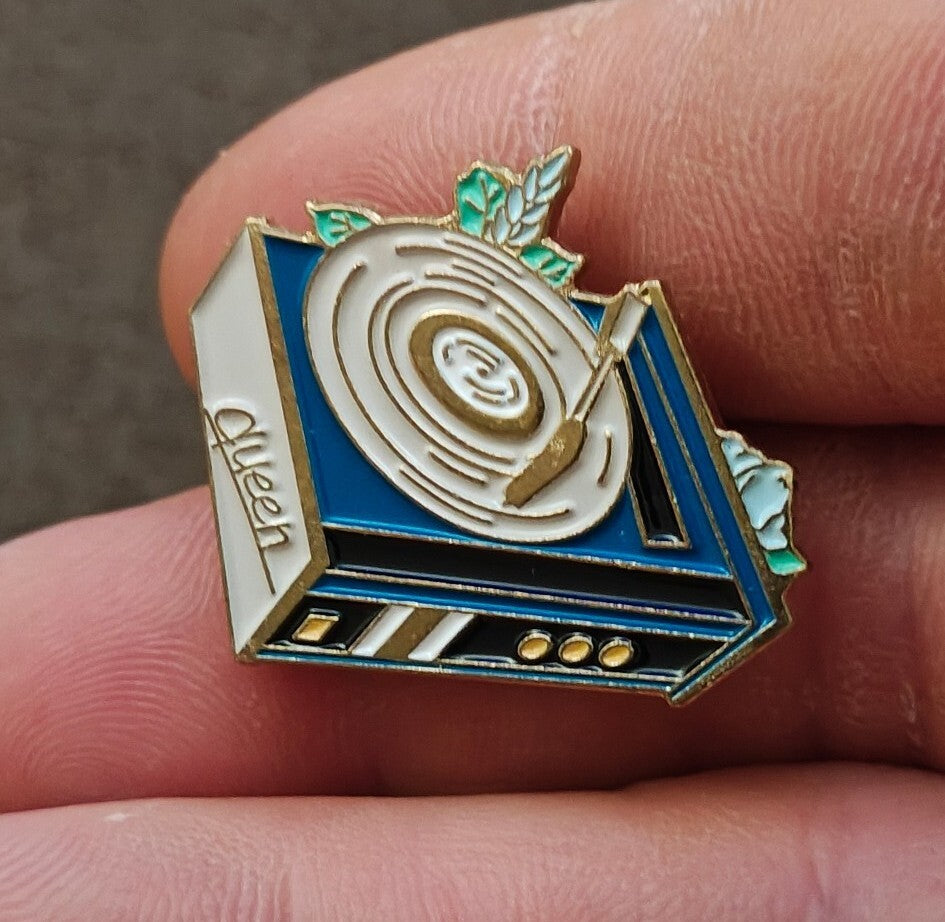Retro Record Player Gold Tone Enamel Pin