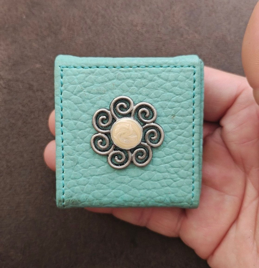 1980s Turquoise Pebbled Swirl Design Mini Trinket & Pill Box