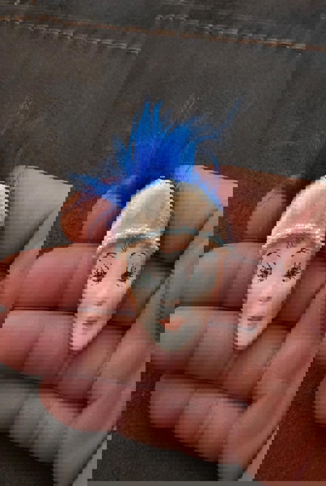 1900's Chalkware Doll Face Hand-Painted Feather Adorned Pin Brooch