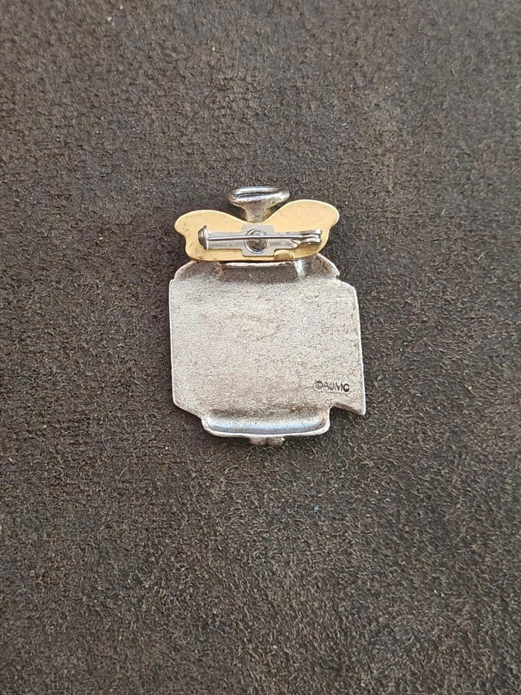 1980s Signed AJMC Fine Pewter Patriotic American Flag Angel Brooch