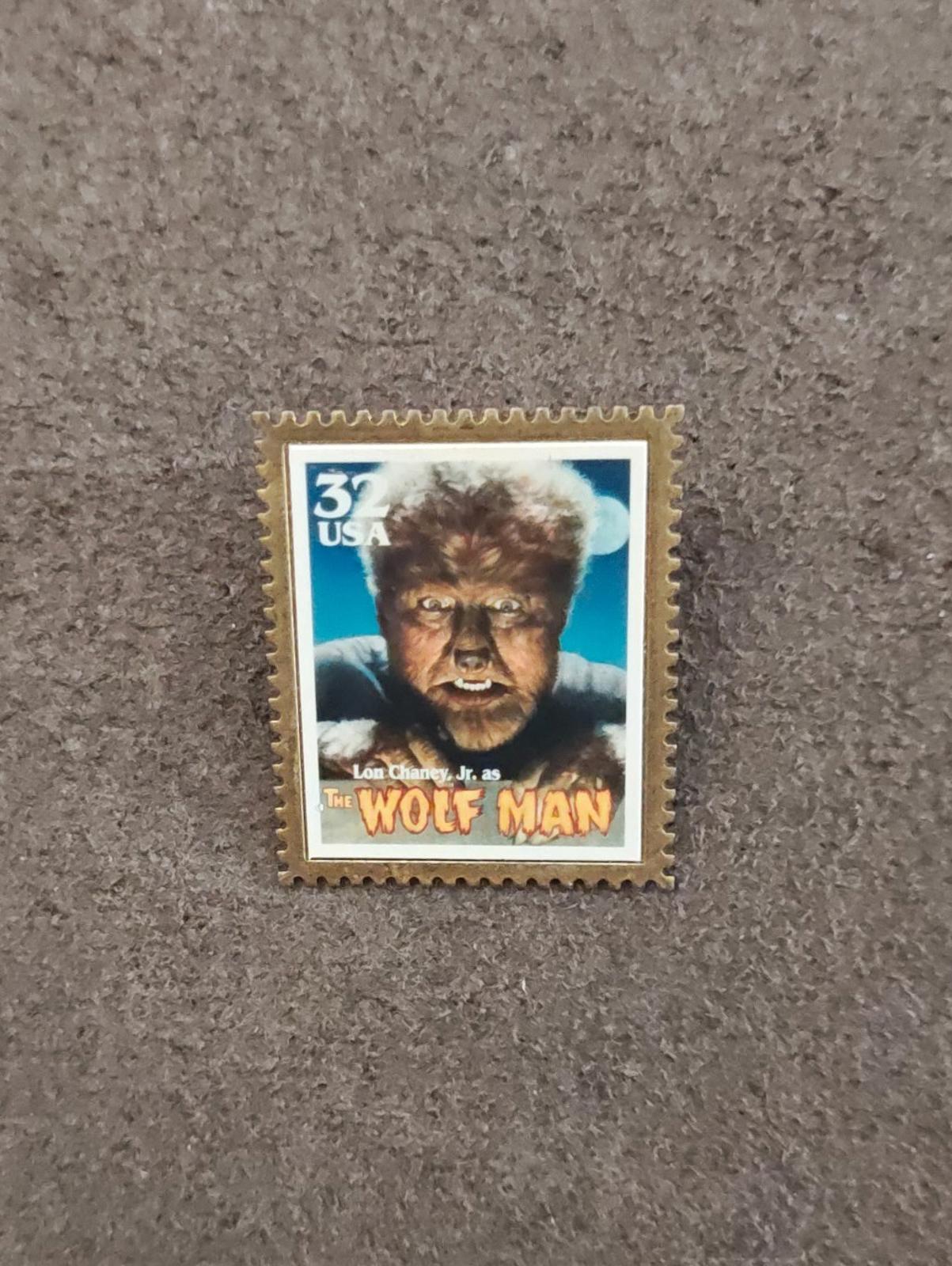 1997 USPS Classic Monster Stamp Gold Tone Wolfman Lon Chaney Jr. Pin