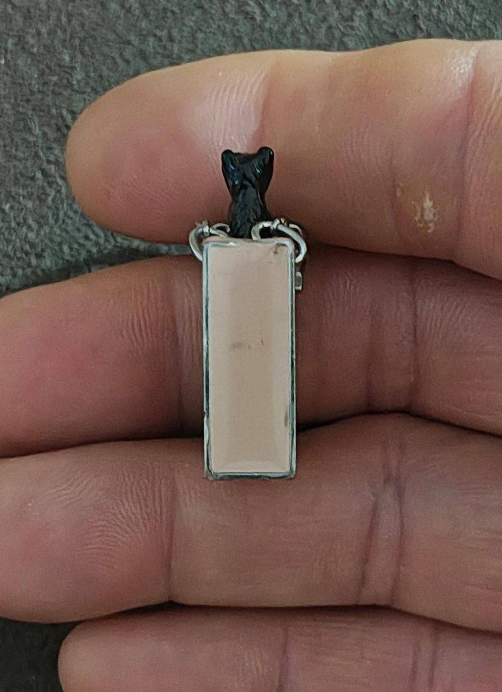 Juicy Couture bag charm metal rectangle tag on chain with black dog topper