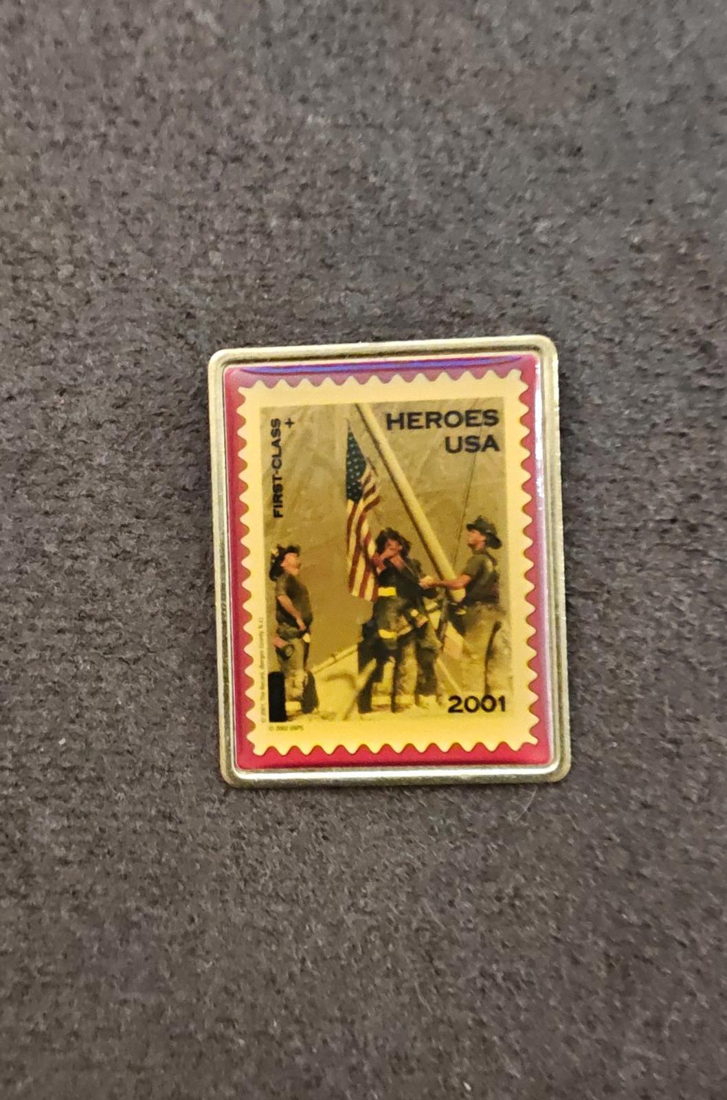 United States Postal Service "Heroes USA 2001" Commemorative Stamp Gold Tone Pin