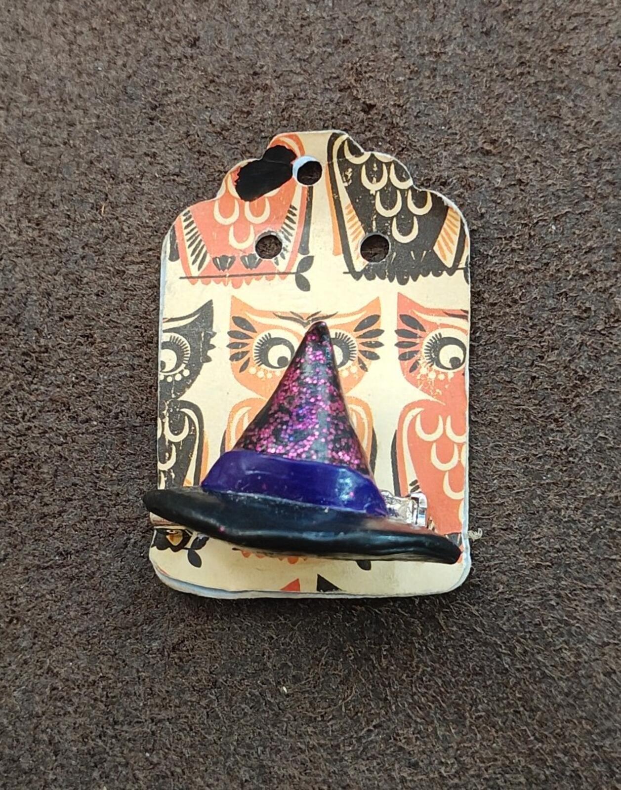 Handcrafted Clay Witch Hat With Glitter Accents Brooch
