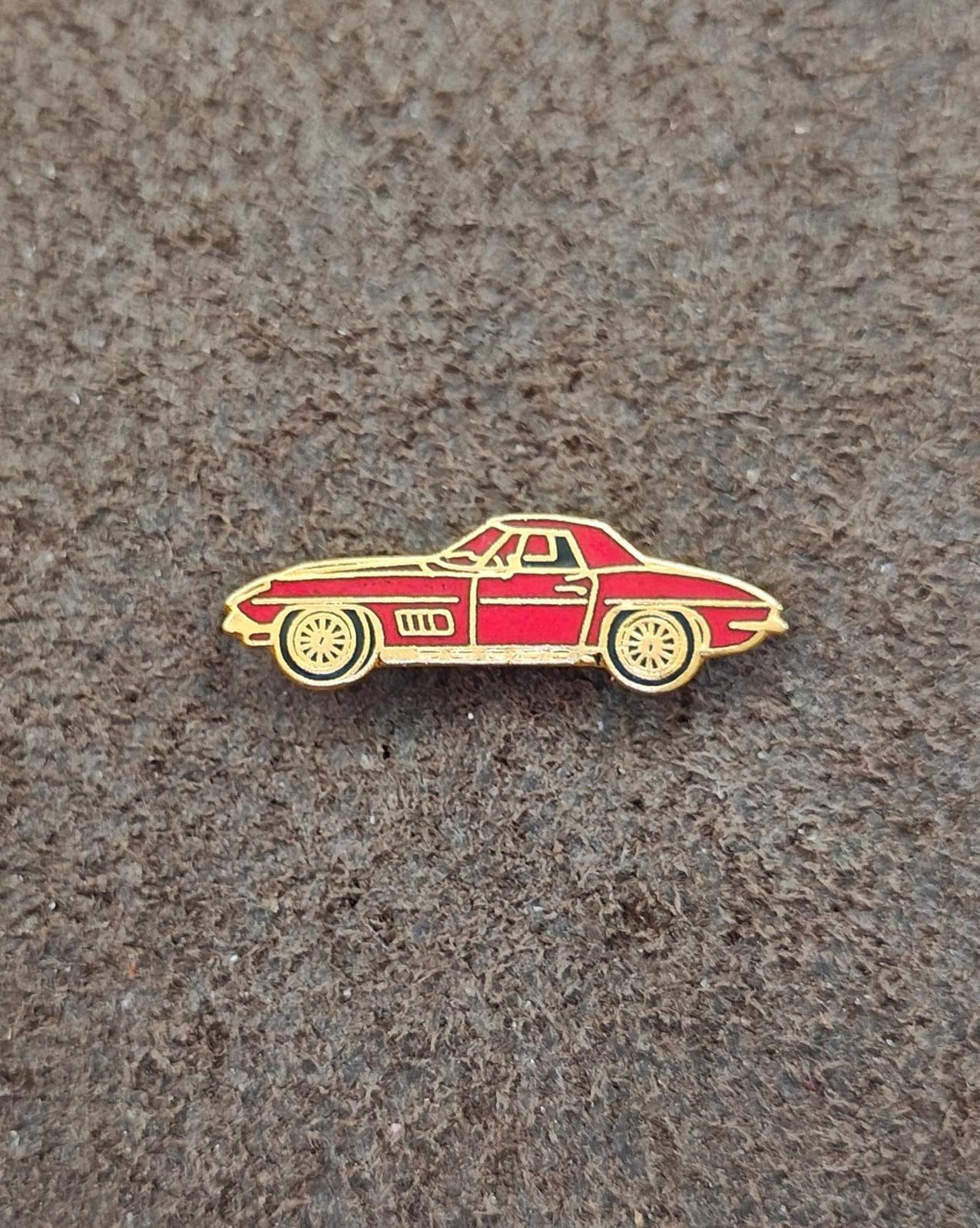 1980's Red Corvette Gold Tone Car Enamel Pin
