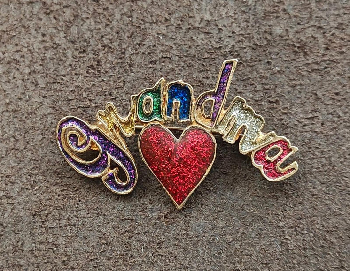 1980s Rainbow Glitter Gold Tone Grandma Brooch
