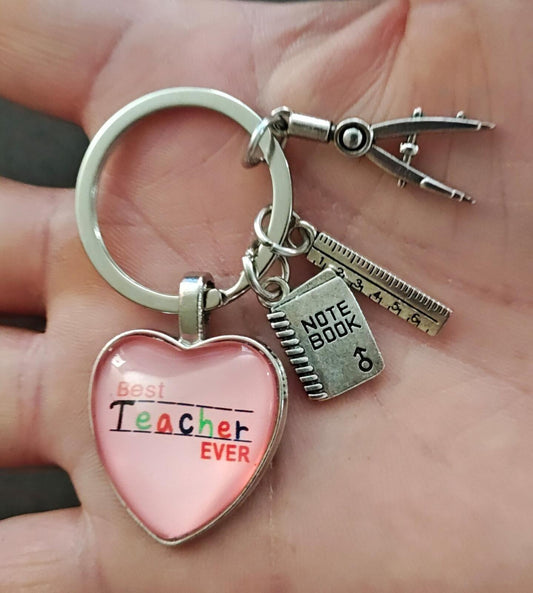 Best Teacher Ever Teacher Appreciation Silver Tone Keychain