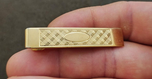 1950s Etched Textured Geometric Design Gold Tone Tie Bar/Tie Clip
