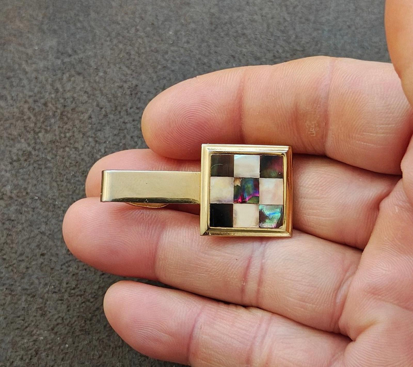 1960s Chequered Design Gold Tone Tie Bar