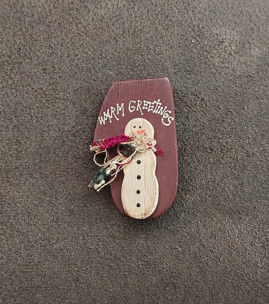 Hand Crafted Painted Rustic Wooden Christmas Snowman Brooch