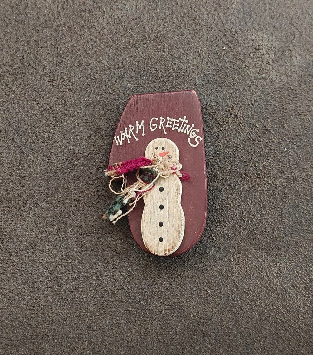 Hand Crafted Painted Rustic Wooden Christmas Snowman Brooch